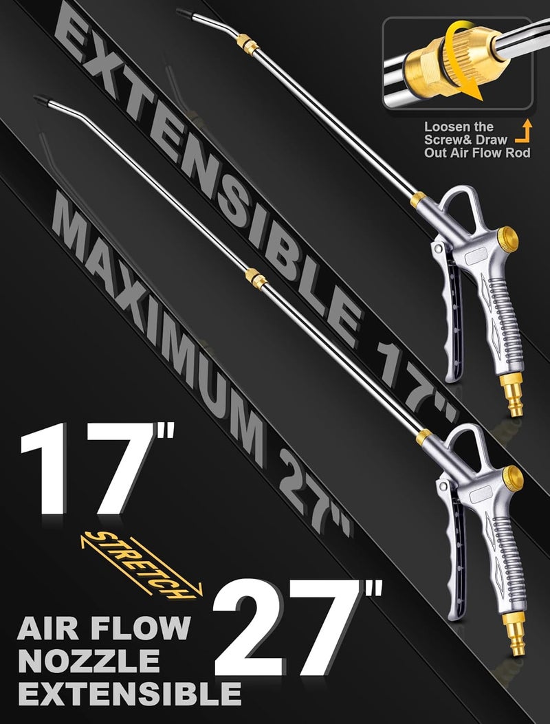 JASTIND Upgrade Air Blow Gun with Adjustable Air Blower Nozzle, Up to 27 Inches Extension with 4.9 Inches Steel Air Flow Nozzle, High Volume Pneumatic Dust Clean Tool for Air Compressor Accessory - Image 3